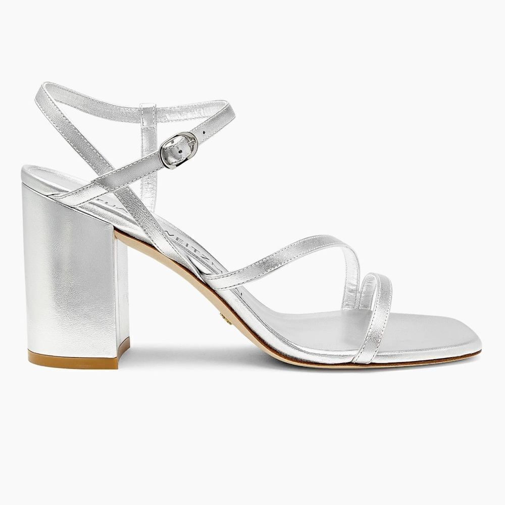 Stuart Weitzman Oasis 85MM Metallic Leather Block-Heel Sandals size 9